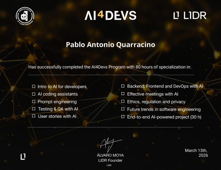 Certificado AI4Devs de LIDR: IA aplicada al desarrollo